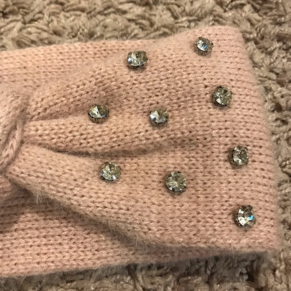 NEW Designer Bow Rhinestone Crystal Knit Soft Hair Band Headband Ear Muffs Pink - Picture 2 of 3